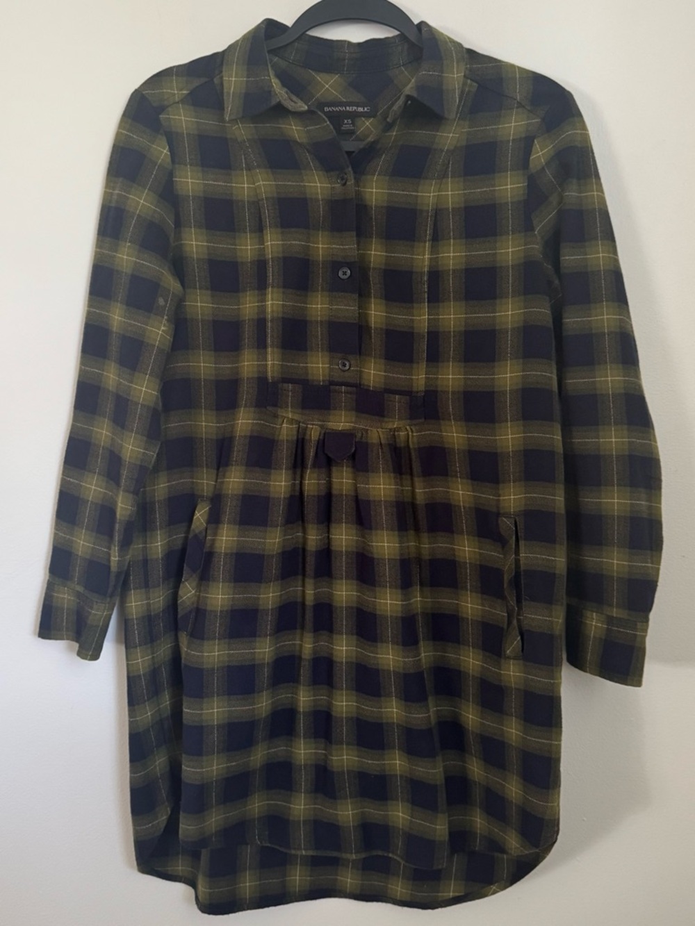 Banana Republic Green & Navy Plaid Babydoll Dress